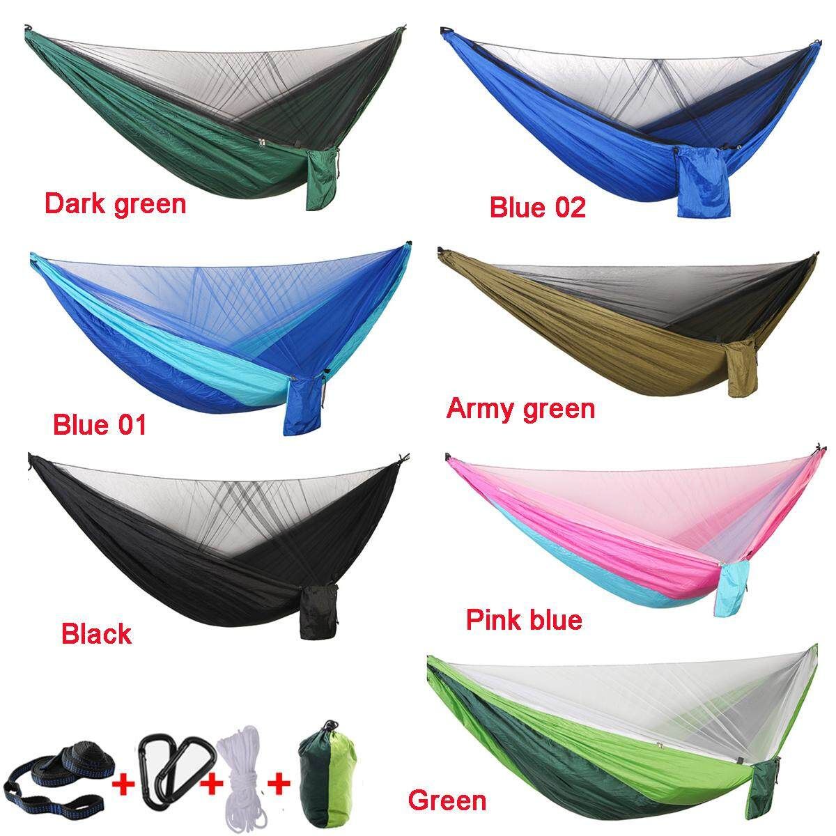 Portable Hammock Canopy Sun Rain Fly Tarp And Camping Hammock With Mosquito Net Green