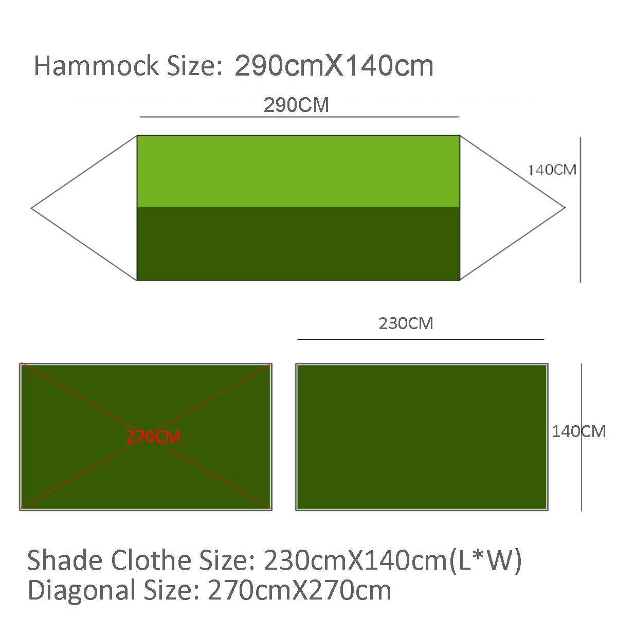 Portable Hammock Canopy Sun Rain Fly Tarp And Camping Hammock With Mosquito Net Green