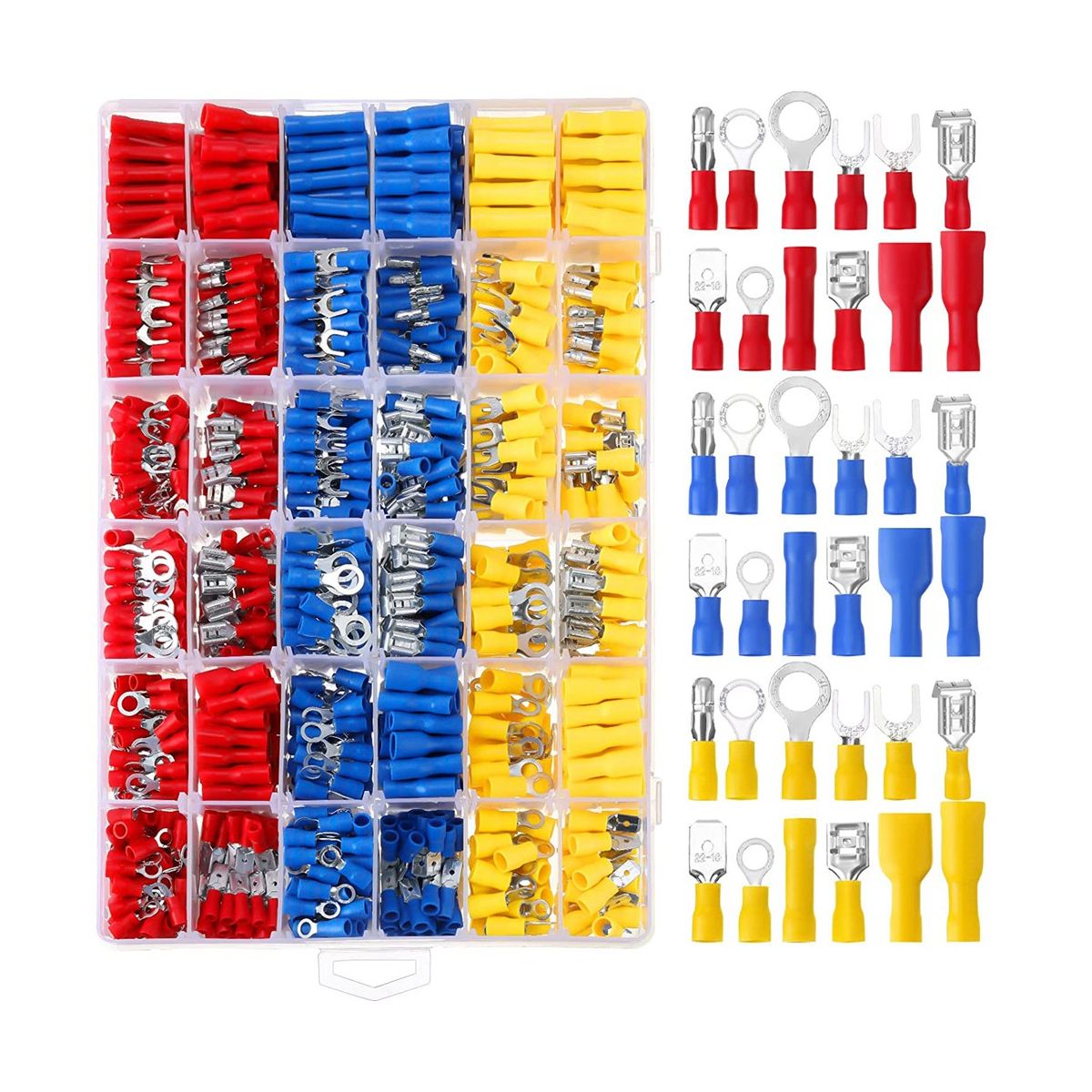 1200 Pcs Insulated Electrical Wire Connectors Kit Wire Crimp Terminals  Ring Fork Quick Disconnect Assortment Kit