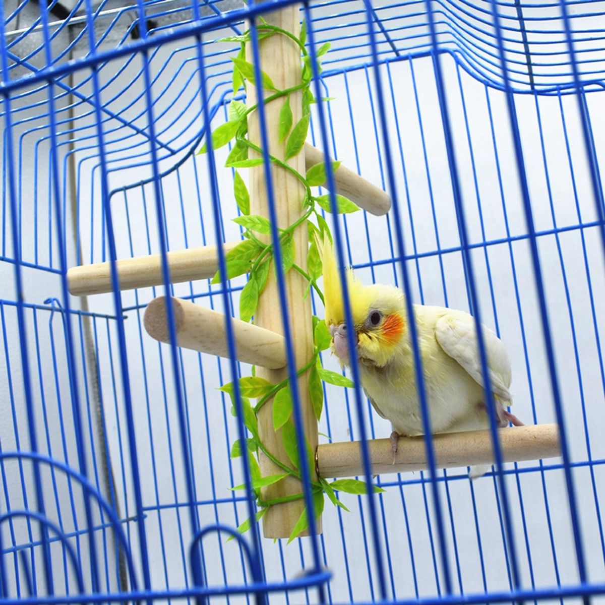 Parrot Branches Fork Toys Platform Play Hammock With Leaves