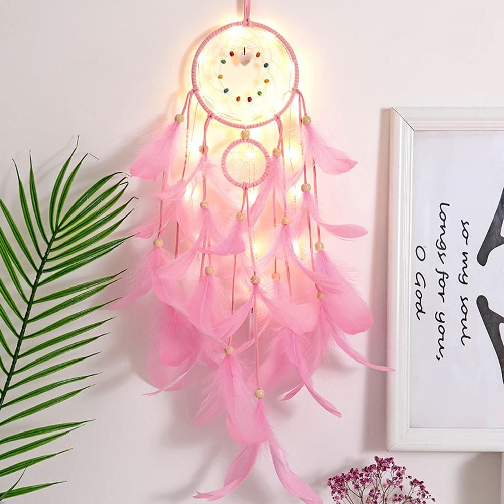 Feather Dream Catchers with LED Light Portable Handmade Wall Hangings Decoration Photography Prop Room Home Decor