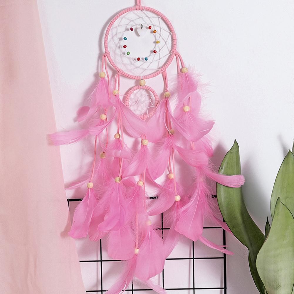 Feather Dream Catchers with LED Light Portable Handmade Wall Hangings Decoration Photography Prop Room Home Decor