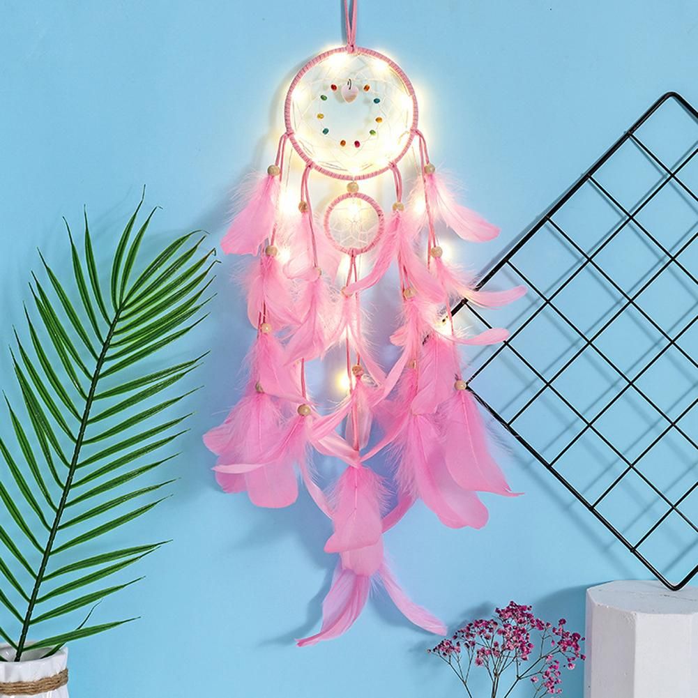 Feather Dream Catchers with LED Light Portable Handmade Wall Hangings Decoration Photography Prop Room Home Decor