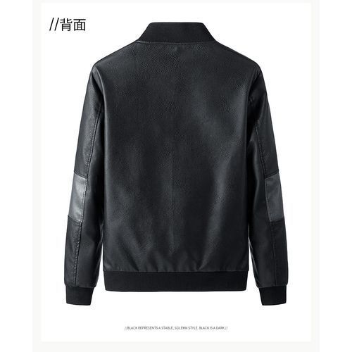 Big Size(M-7XL) Men's Windproof And Warm Leather Jacket-Black
