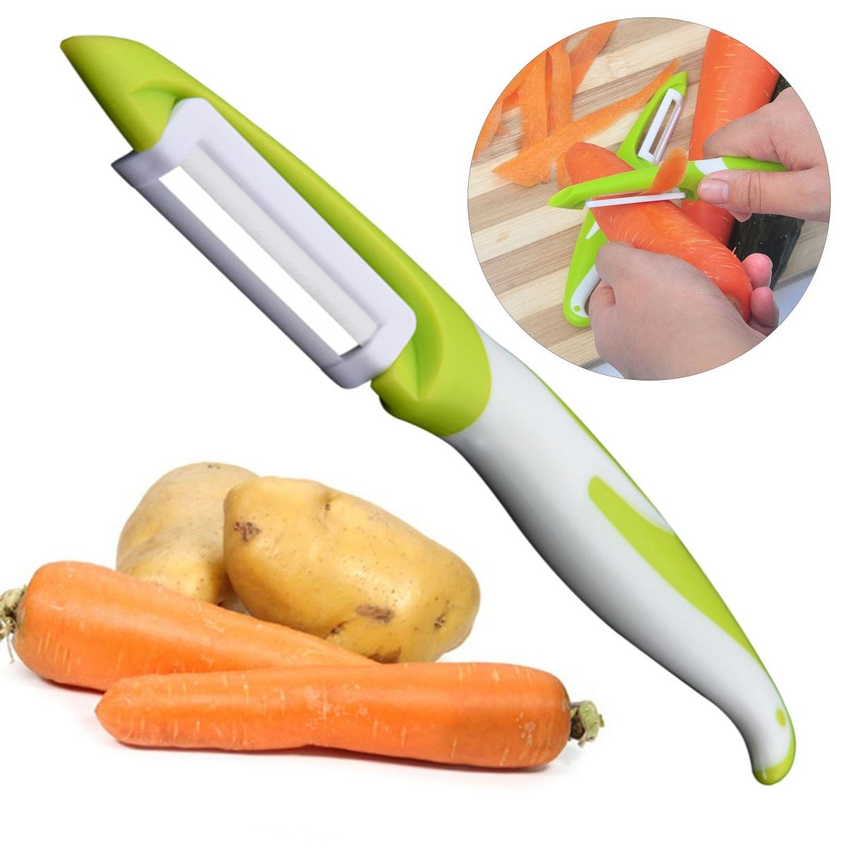 Kitchen Vegetable Peeler Premium Ceramic Peeler for Vegetable Green White