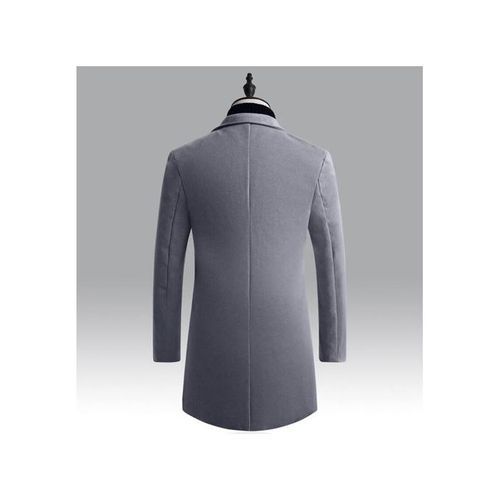 Gray Autumn Winter New Men Woolen Coat Wool Mid-length Trench Single-breasted Jacket Male