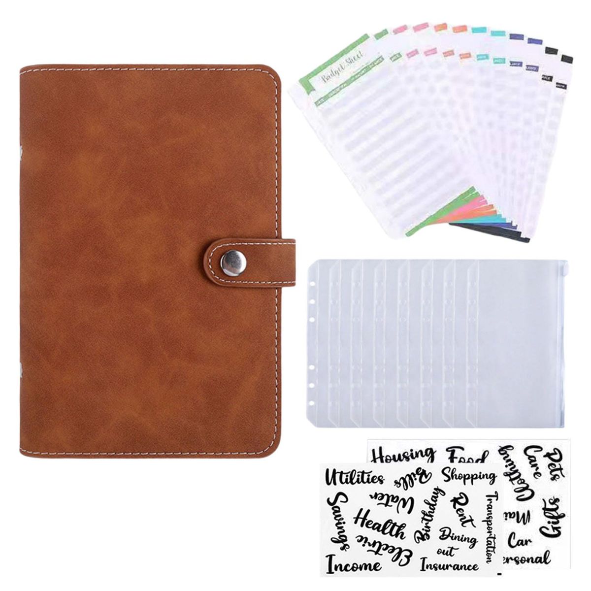 Cash Notebook Planner With 8 Pieces Zipper Binder Brown