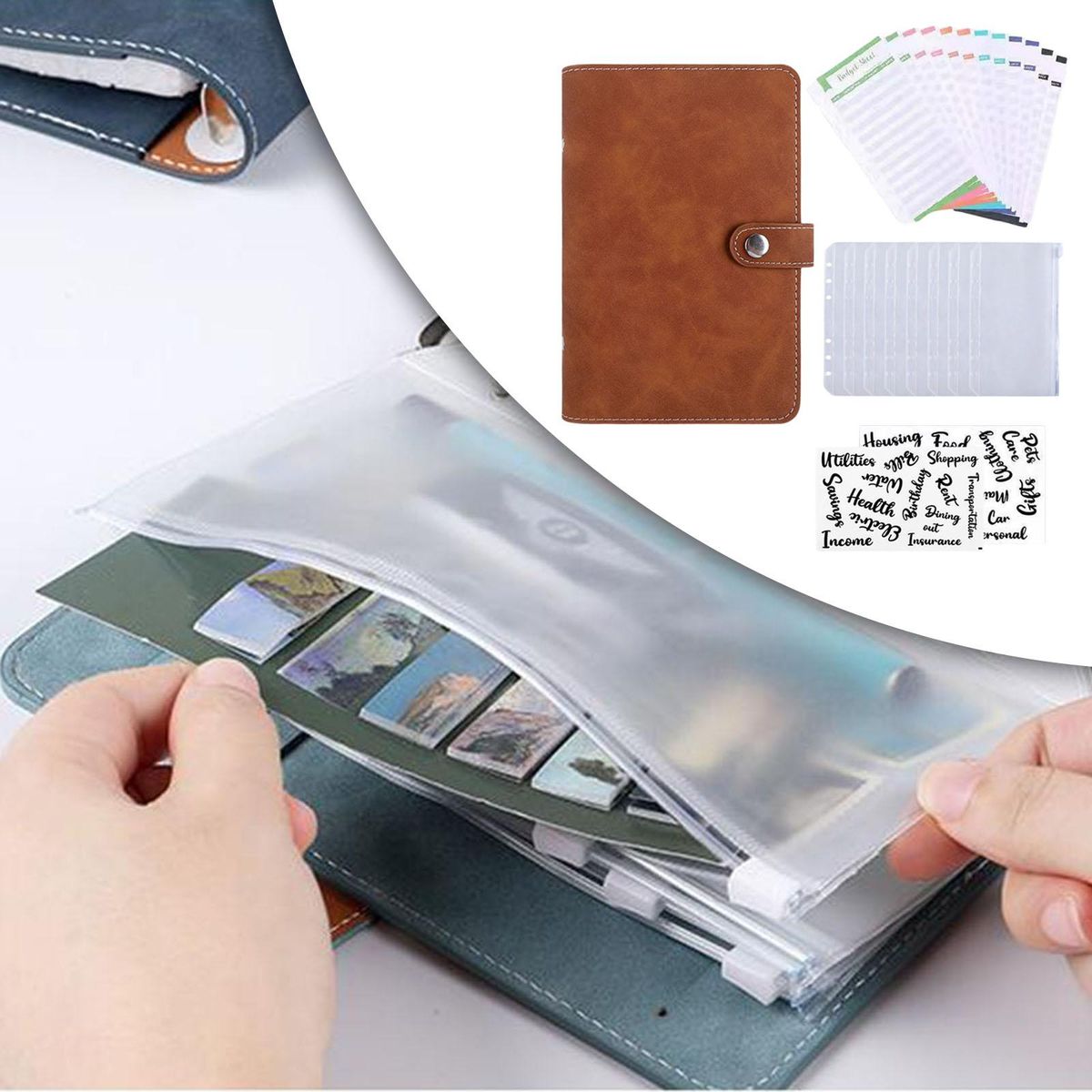Cash Notebook Planner With 8 Pieces Zipper Binder Brown