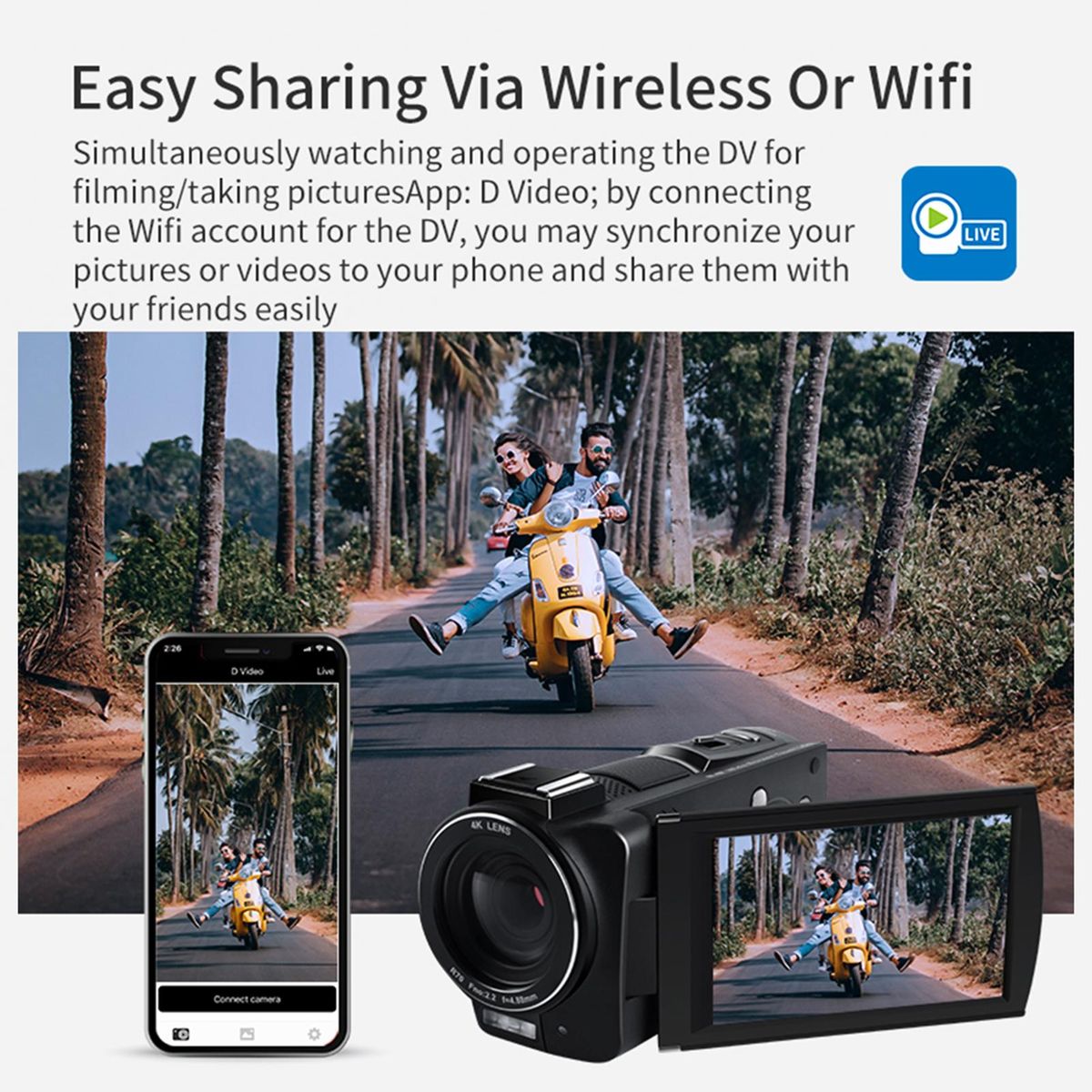 ORDRO HDR-AX10 4K Digital Video Camera WiFi Camcorder DV Recorder 3.5 Inch IPS Touch Panel 30MP 30X Digital Zoom Face Detection IR Night Vision Anti-shake with Remote Control Carry Bag