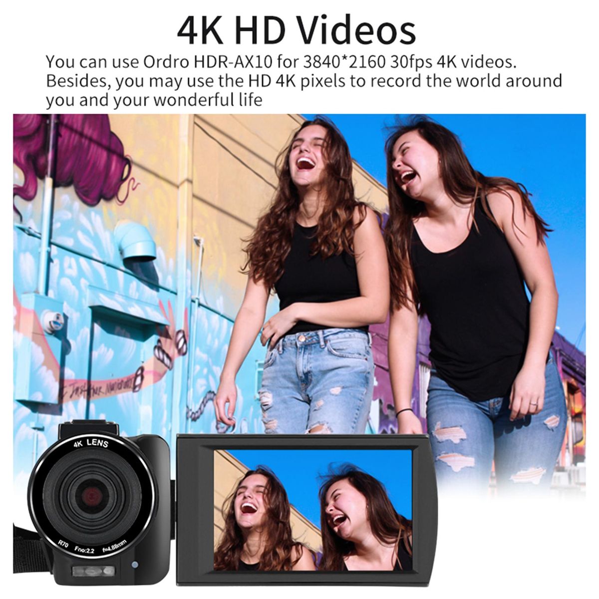 ORDRO HDR-AX10 4K Digital Video Camera WiFi Camcorder DV Recorder 3.5 Inch IPS Touch Panel 30MP 30X Digital Zoom Face Detection IR Night Vision Anti-shake with Remote Control Carry Bag