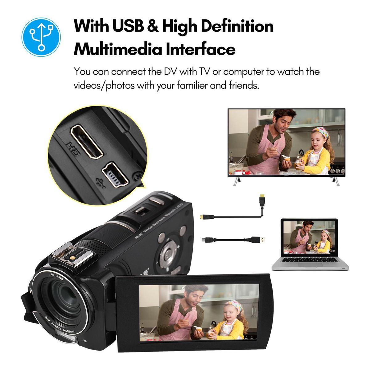 ORDRO HDR-AX10 4K Digital Video Camera WiFi Camcorder DV Recorder 3.5 Inch IPS Touch Panel 30MP 30X Digital Zoom Face Detection IR Night Vision Anti-shake with Remote Control Carry Bag