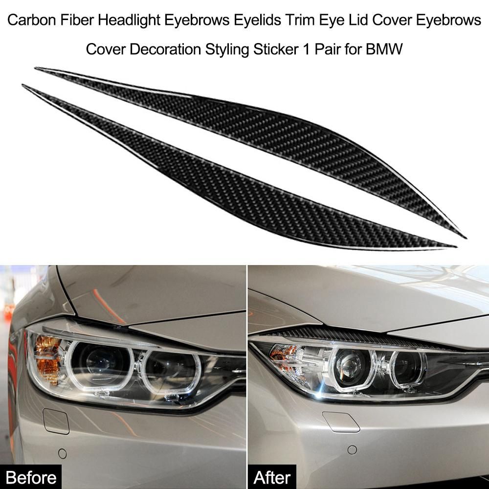 Carbon Fiber Headlight Eyebrows Eyelids Trim Eye Lid Cover Decoration Styling Sticker 1 Pair for BMW F30 F31 F32 F33 F34 (2012-2020)