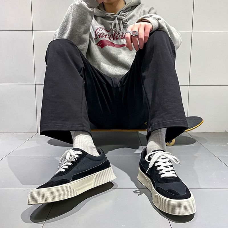 Men's Fashion Casual Shoes Lace-Up Slippers - Black
