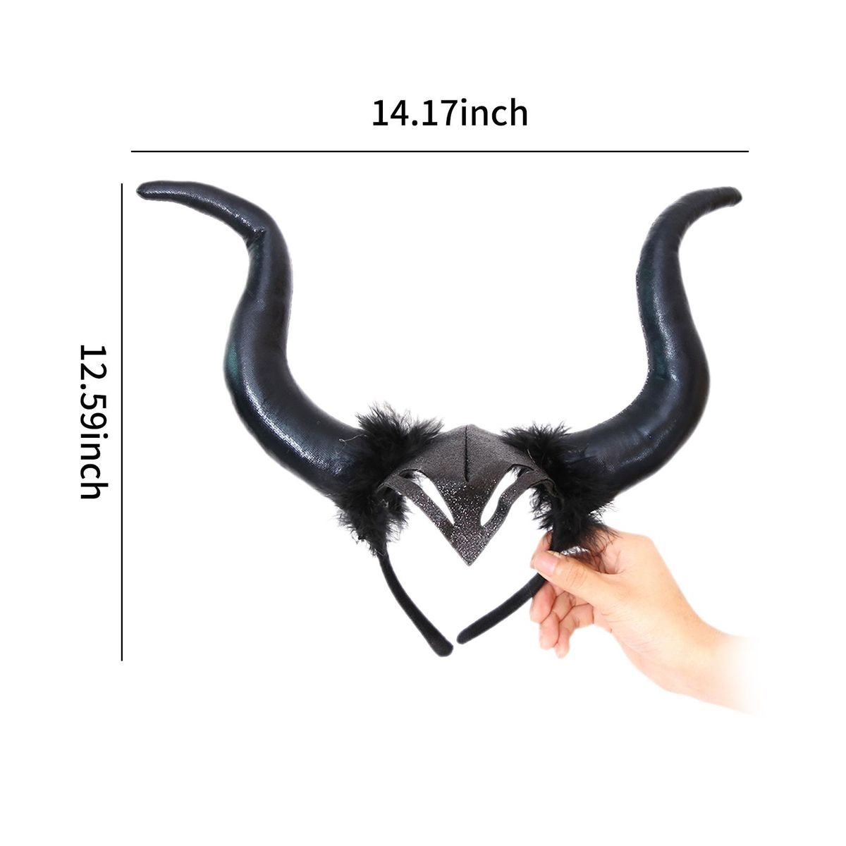 Halloween Black Long Horns Cosplay Costume Queen Horns Hat Witch Headpiece Headdress for Girls Women Decoration
