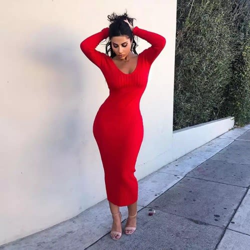 Ladies Bodycon Dress - Red