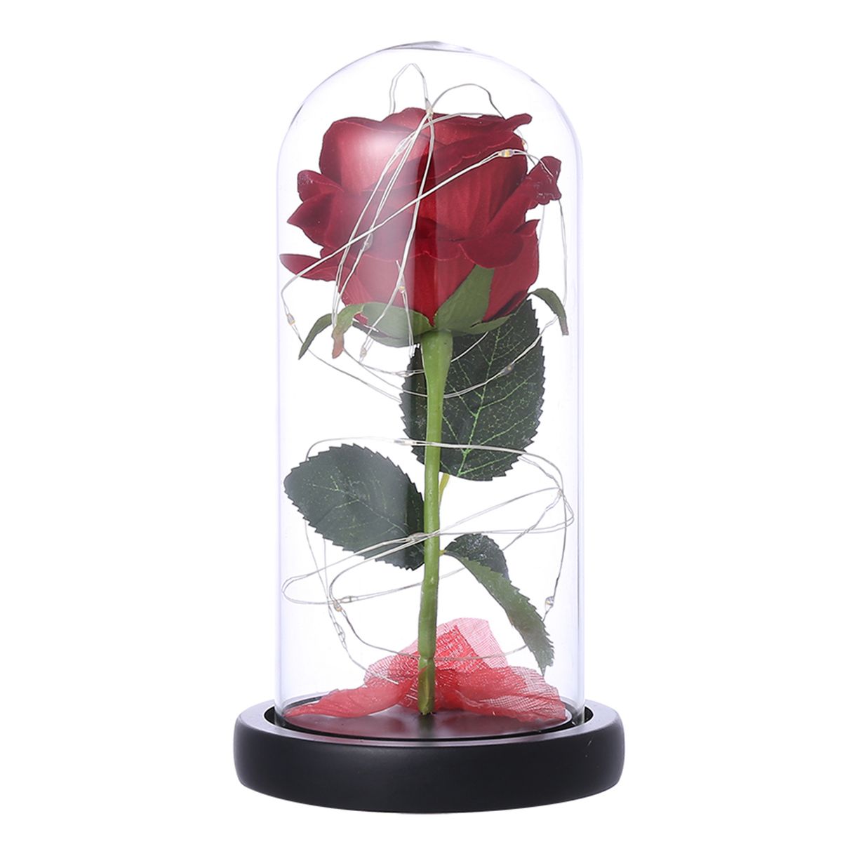 Glass Cover Wood Base Rose Flower String Light Romantic