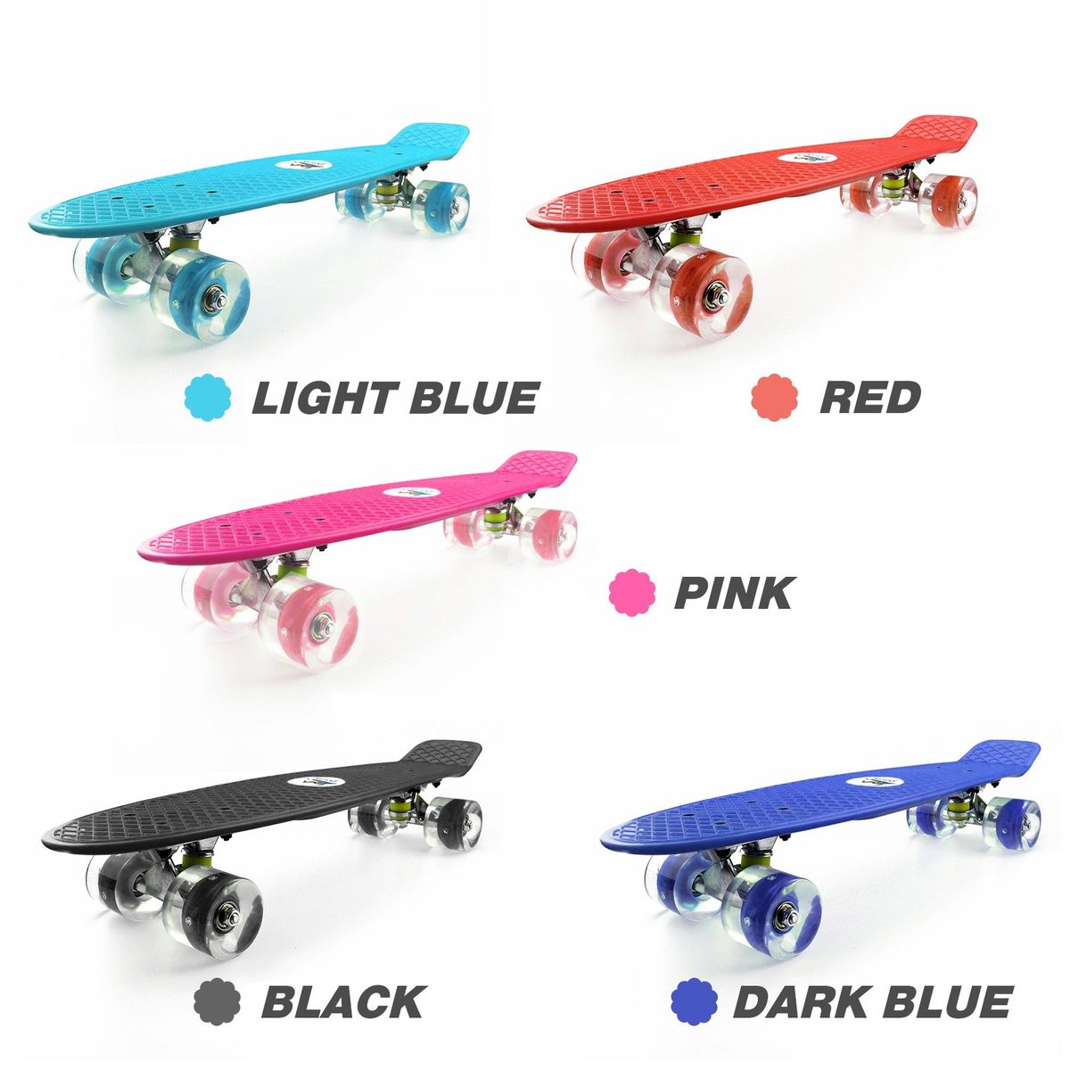 22'' Skateboard With Colored LED Wheels Flashing Wheels