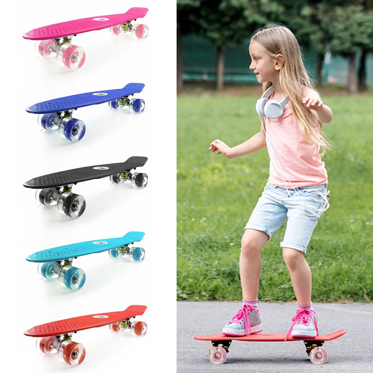 22'' Skateboard With Colored LED Wheels Flashing Wheels