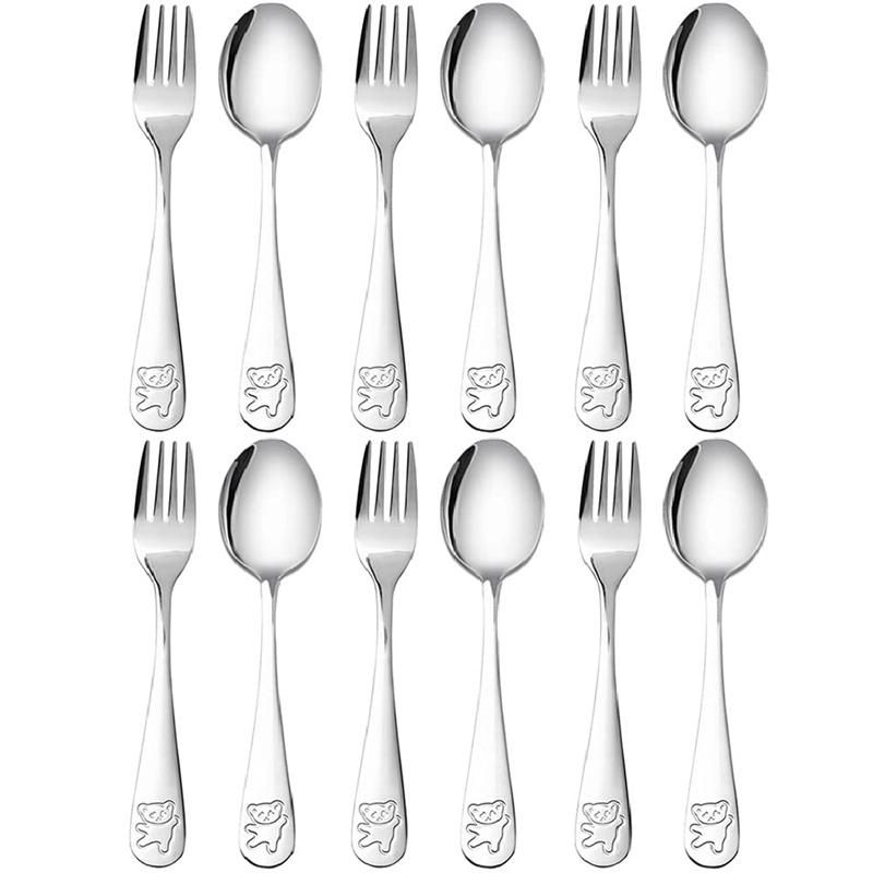 12 Pieces Kids Silverware Stainless Steel Children's Safe Flatware Child Spoon and Fork Set Toddler Utensils