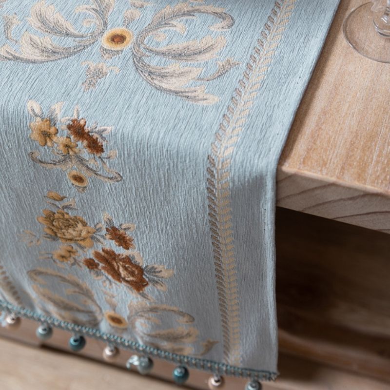 Vintage Flower Chenille Beads Table Runner, Size: 32x140cm