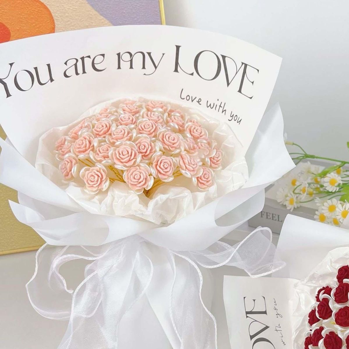 Flower Bouquet Craft, Bouquet Making Materials, Pink 33pcs