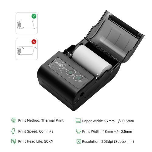 Portable Wireless BT 58mm Thermal Receipt Printer Mini