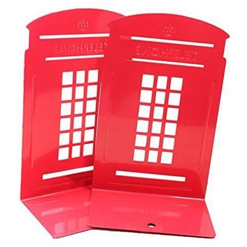 1 Pair London Telephone Booth Design Anti Skid Bookends Book Shelf Holder Stationery (Red)