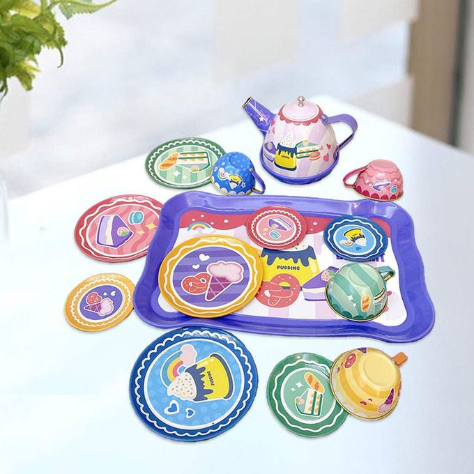 Tea Party Set Pretend Kitchen Accessories Tableware 14Pcs Cakes Set