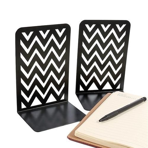 2pcs Black Stainless Steel Bookend Book Magazine Practical Stationery For Students Home Office Organizer Gift Support Stand