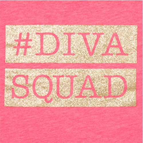 Girls' Long Sleeve Glitter 'hashtag Diva Squad' Top- Coral Neon Berry