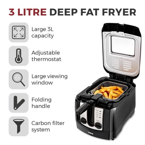 Deep Fat Fryer With Adjustable Thermostat - 3l - 2300W - T17002 - Black