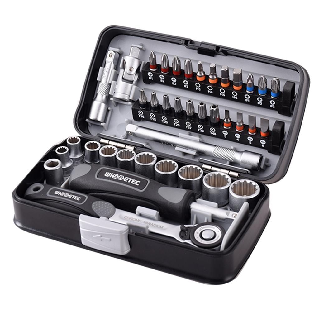 38pcs 1/4-Inch Socket Wrench Set Drive Ratchet Wrench Gray