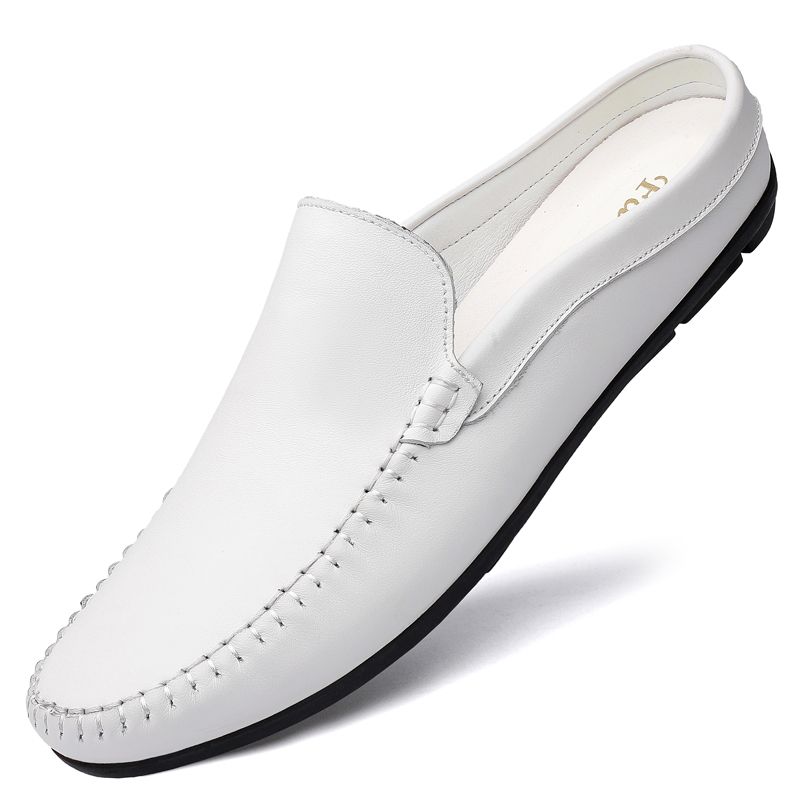(Black)Summer Mens Low Casual Slip On Half Shoes For Men High Quality Leather Italian Designer Brea