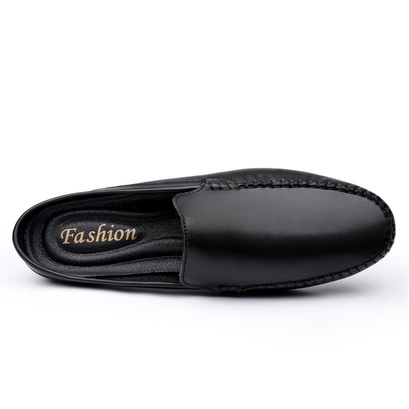 (Black)Summer Mens Low Casual Slip On Half Shoes For Men High Quality Leather Italian Designer Brea