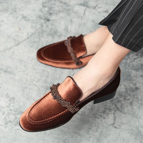 Tassel Mens Formal Shoes Leisure Loafers High-end Suede Leather Party Dress Footwear Brown