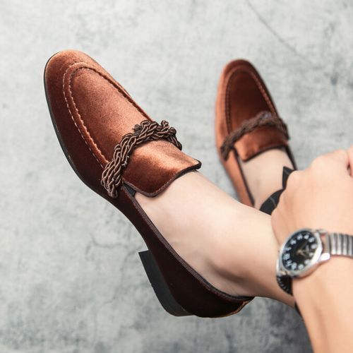 Tassel Mens Formal Shoes Leisure Loafers High-end Suede Leather Party Dress Footwear Brown
