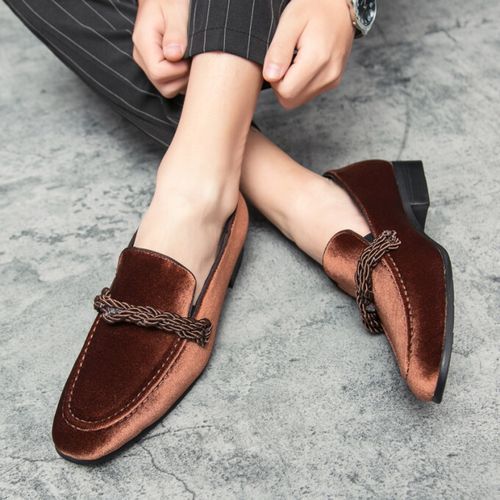 Tassel Mens Formal Shoes Leisure Loafers High-end Suede Leather Party Dress Footwear Brown
