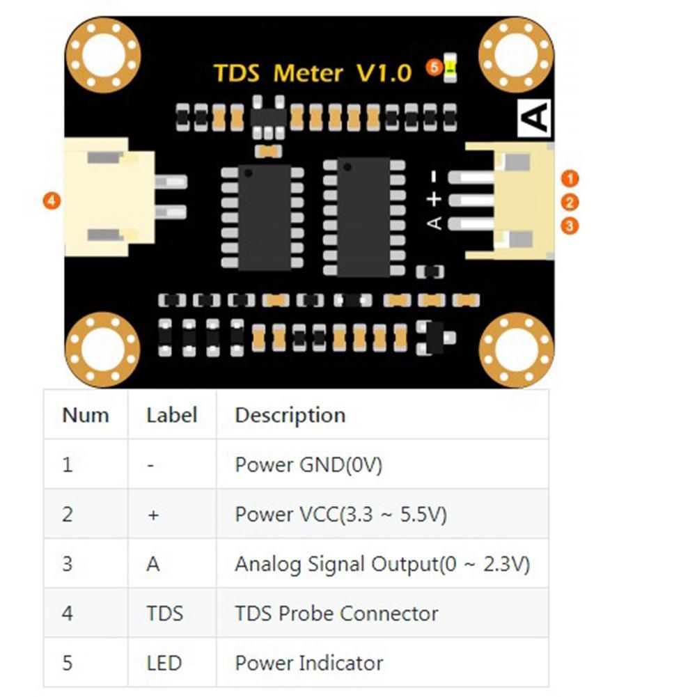 Analog TDS Sensor TDS Meter Water Conductivity Sensor Tester Liquid Detection Water Quality Monitoring DIY with 2 Cables