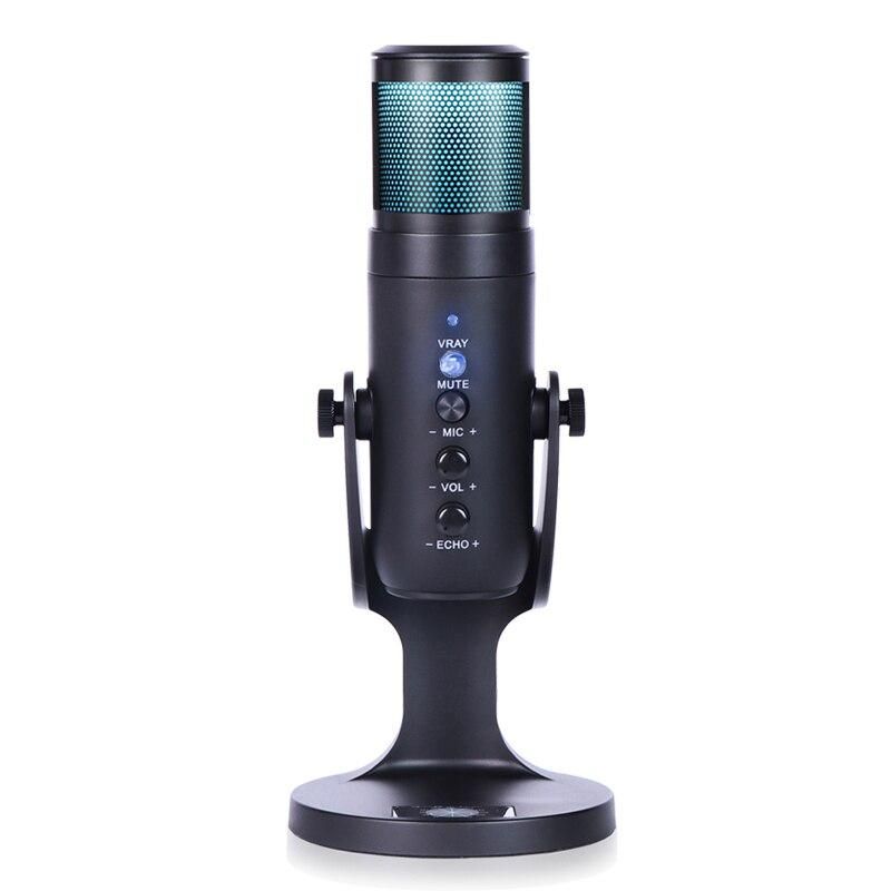 RGB Condenser Microphone for iPhone Android laptop Computers Professional USB Mic with Earphone jack for Gaming Streaming Video