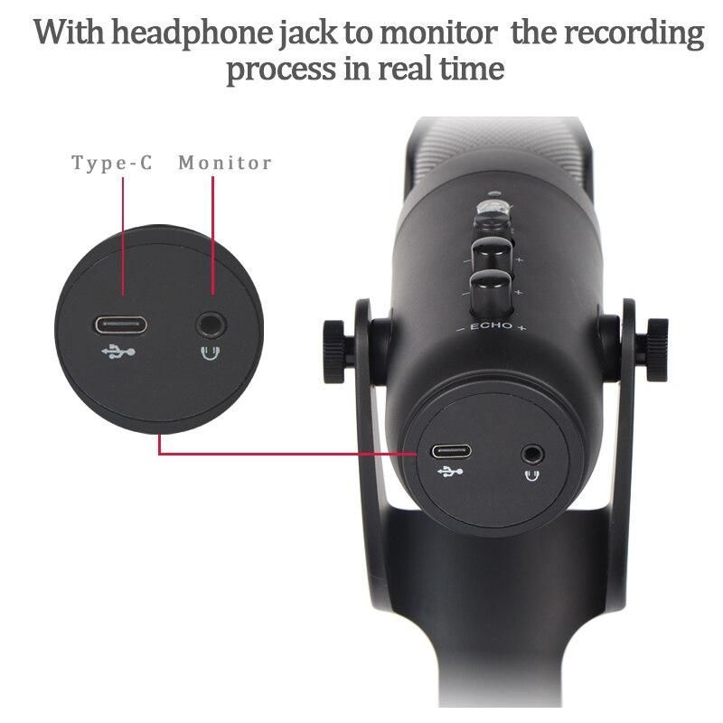 RGB Condenser Microphone for iPhone Android laptop Computers Professional USB Mic with Earphone jack for Gaming Streaming Video