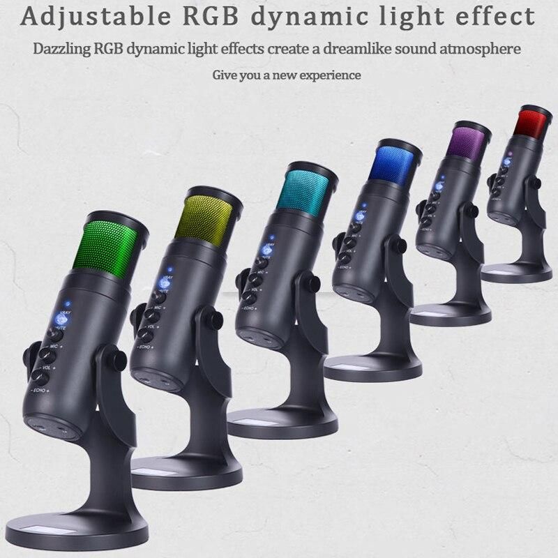 RGB Condenser Microphone for iPhone Android laptop Computers Professional USB Mic with Earphone jack for Gaming Streaming Video