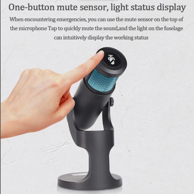 RGB Condenser Microphone for iPhone Android laptop Computers Professional USB Mic with Earphone jack for Gaming Streaming Video