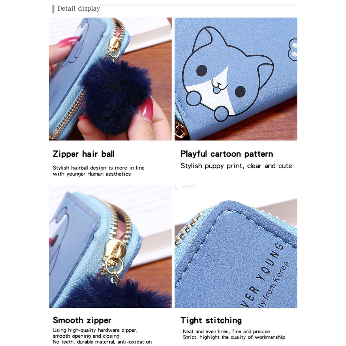 Cute Cartoon Wallets Women PU Leather Small Purse For Ladies Blue