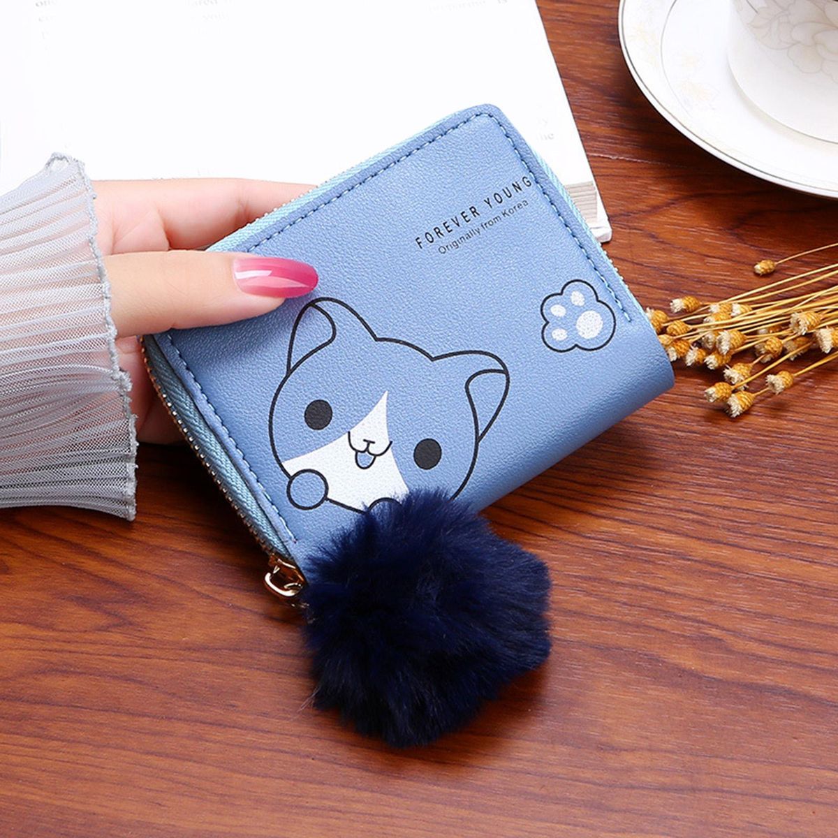 Cute Cartoon Wallets Women PU Leather Small Purse For Ladies Blue