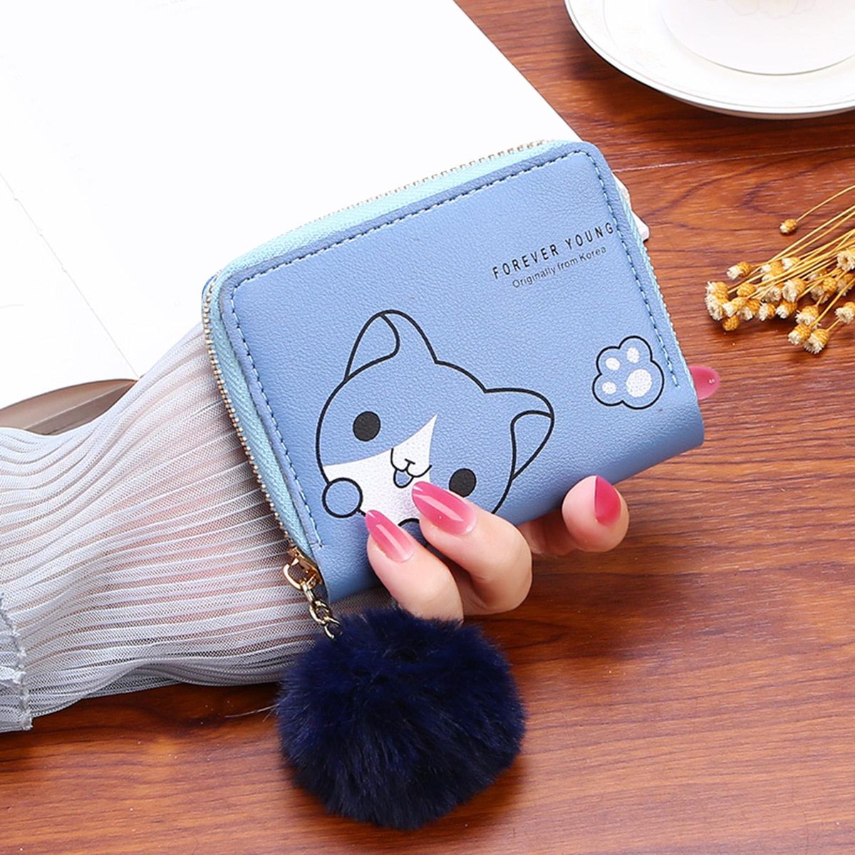 Cute Cartoon Wallets Women PU Leather Small Purse For Ladies Blue