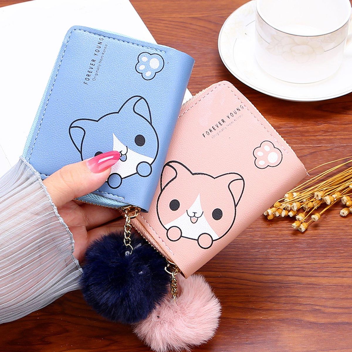 Cute Cartoon Wallets Women PU Leather Small Purse For Ladies Blue