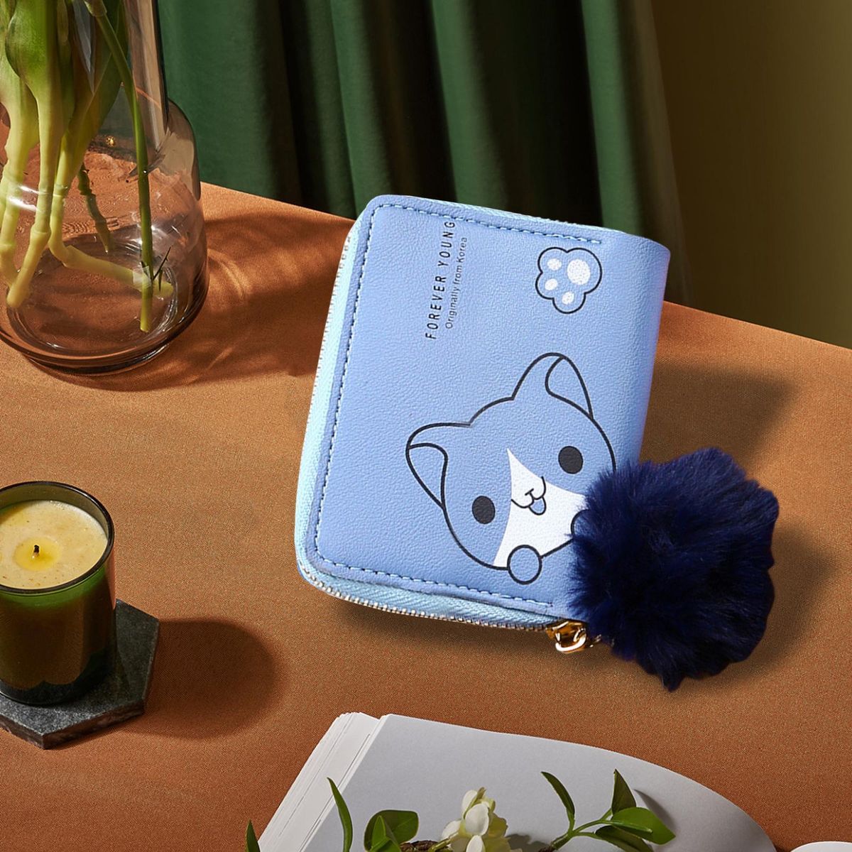 Cute Cartoon Wallets Women PU Leather Small Purse For Ladies Blue