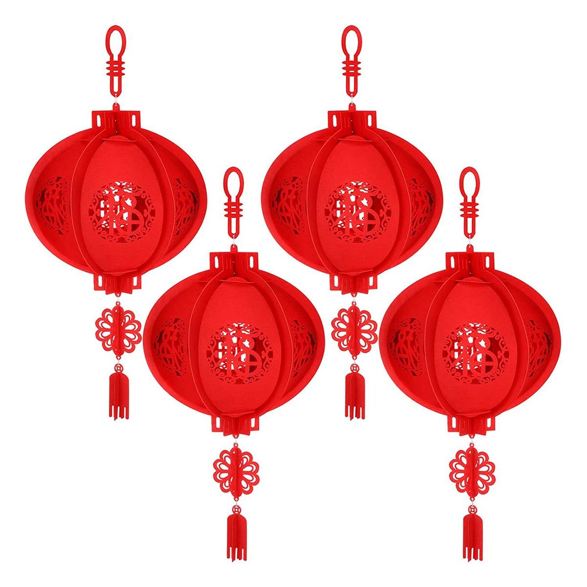 4 Pieces 3D Puzzle Chinese Red Non-Woven Lantern for