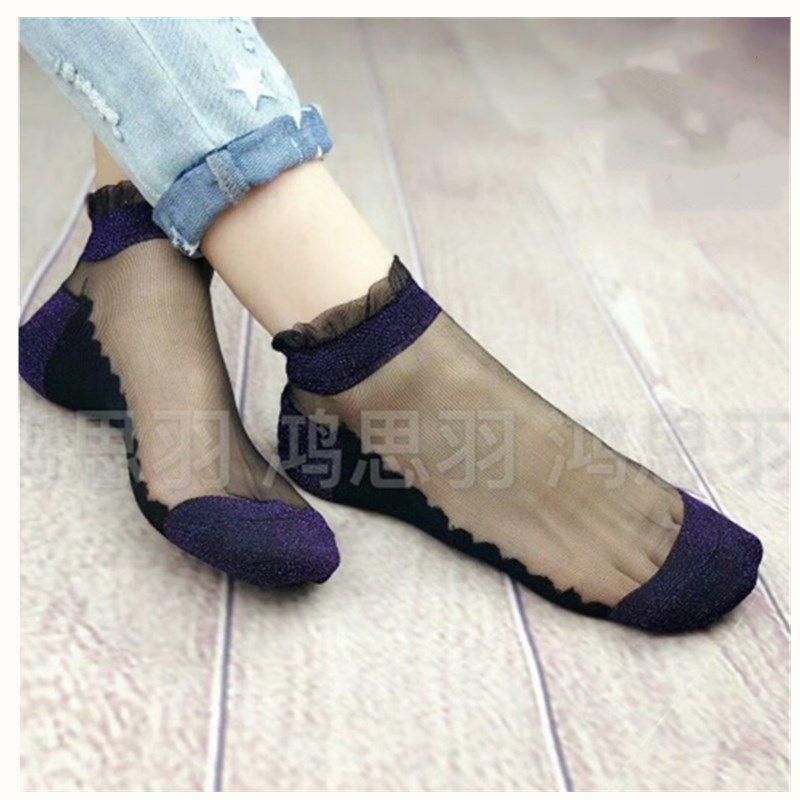 Cotton Sole Silk Socks Women's Gold and Silver Silk Bright Silk Lace Socks Spun Glass Crystal Socks Anti-Snagging Socks Ankle Socks