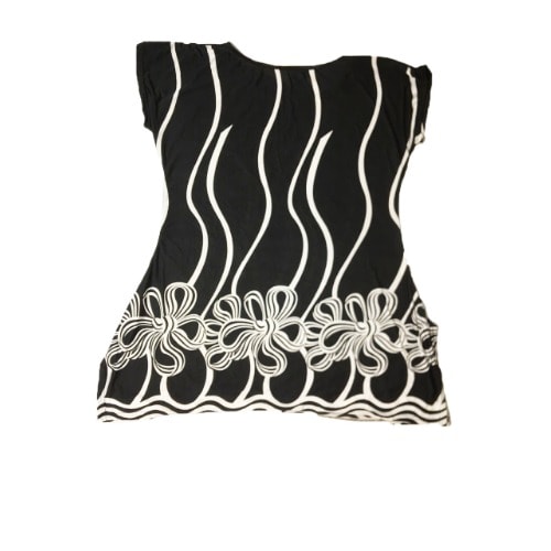 Flower Print Ice Silk Ladies Top - Black